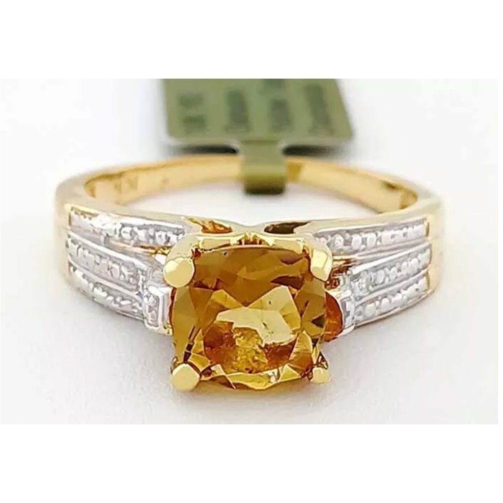 Genuine 2.24 Cts Yellow Topaz & Diamond Ring 10k Gold